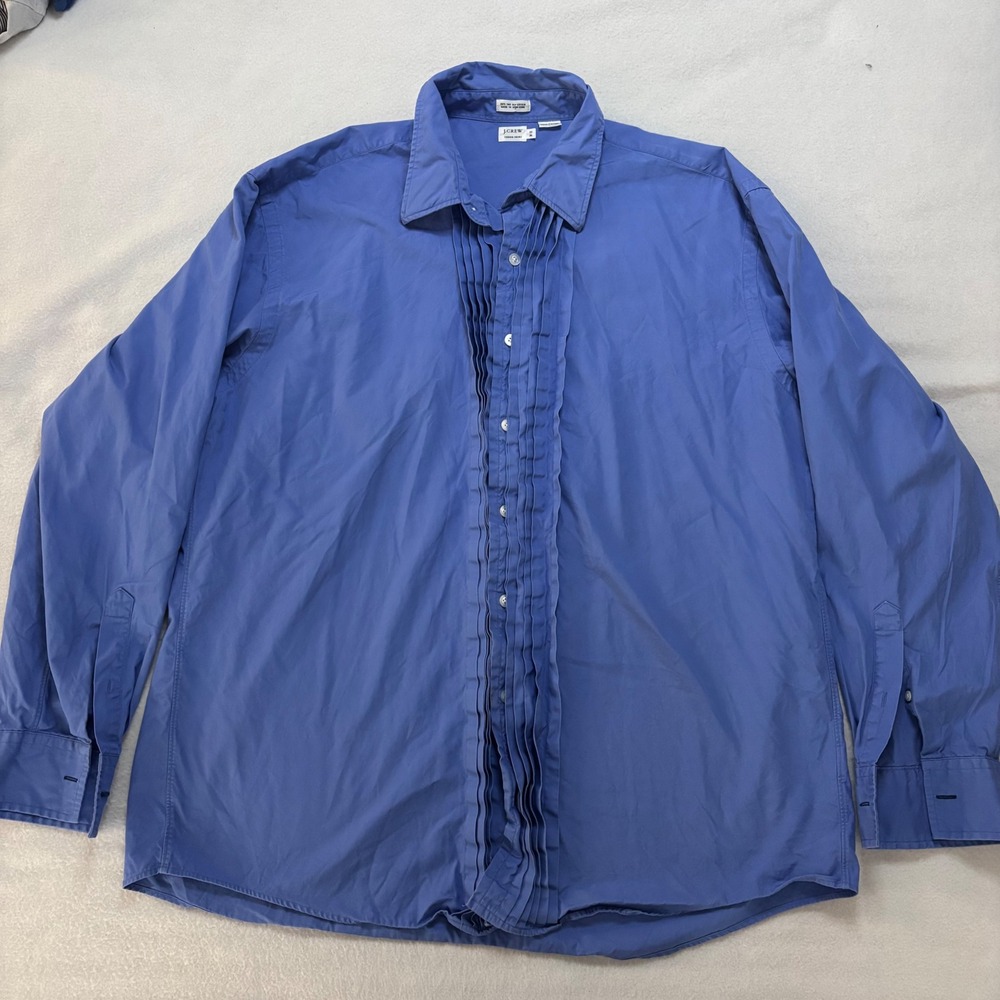J.Crew Mens Blue 80s Two Ply Cotton Pleated Bib Tuxedo Shirt 17 36